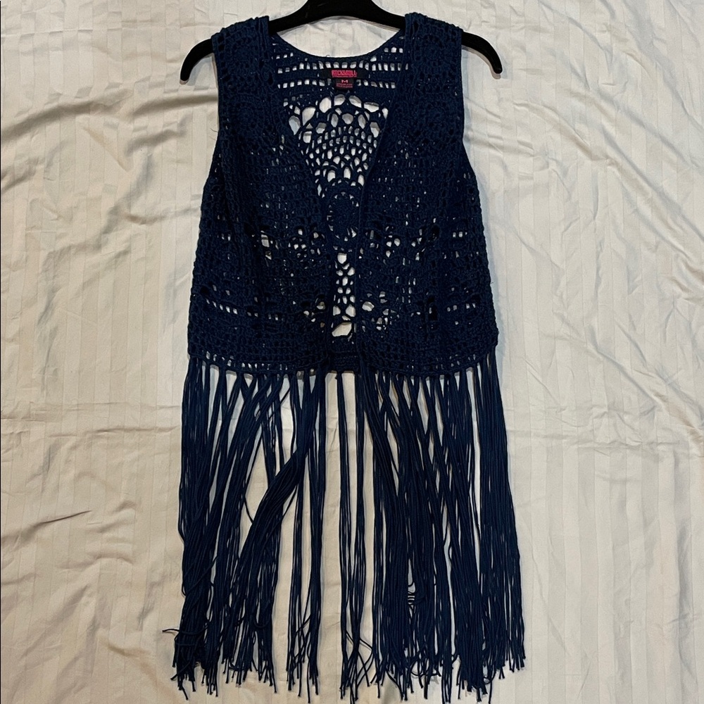 Rock & Roll Cowgirl Denim Blue Crochet Vest